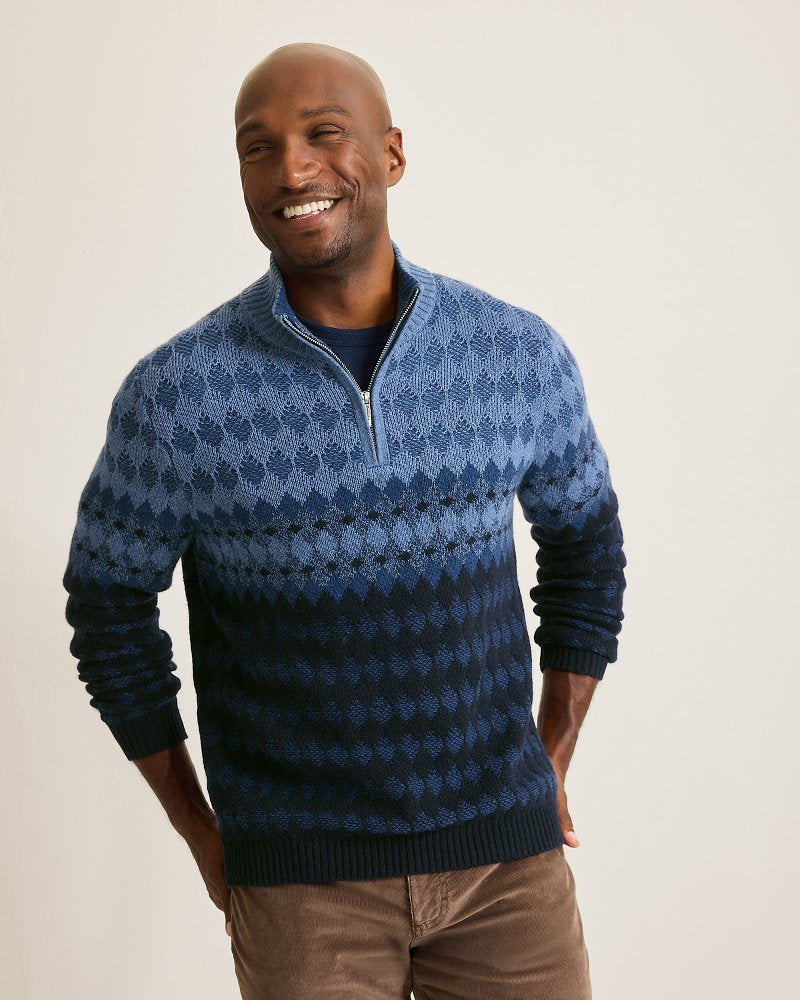 Tommy Bahama | Ombré Argyle Half-Zip Sweater / Navy