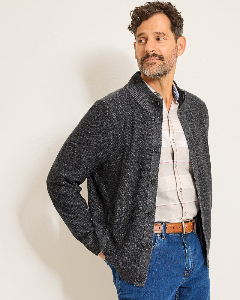 Tommy Bahama | Crescent Shore IslandZone® Button-Mock Cardigan / Charcoal
