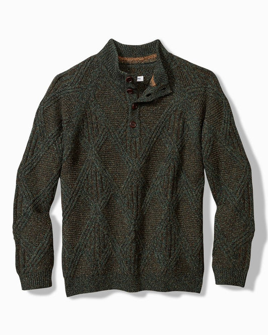 Tommy Bahama | Beachscape Cable Button-Mock Sweater / Dark Loden
