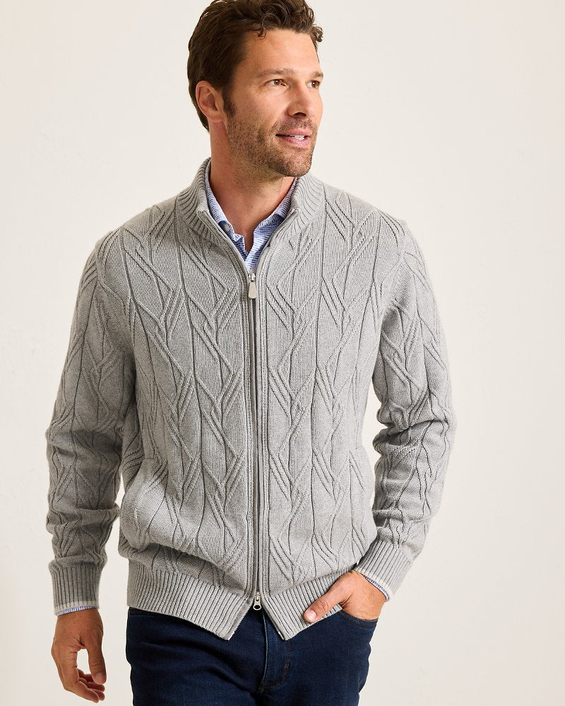 Tommy Bahama | Capital Cable Full-Zip Cardigan / Grey Heather