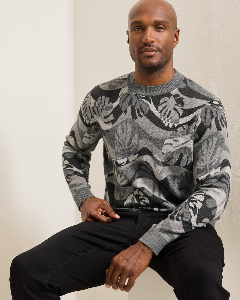 Tommy Bahama | Monstera Camouflage Crew Sweater / Heather Grey