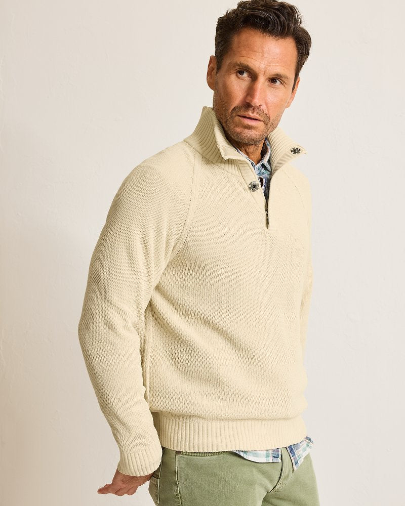 Tommy Bahama | Shoreline Surfcomber Snap-Mock Sweater / Warm Mist
