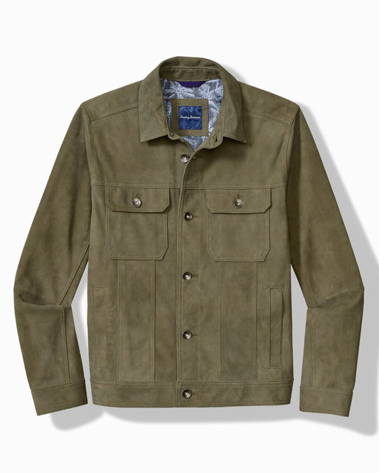 Tommy Bahama | Pine Lake Suede Trucker Jacket / Beetle Green