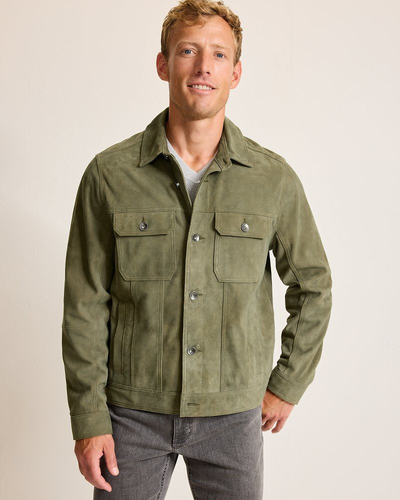 Tommy Bahama | Pine Lake Suede Trucker Jacket / Beetle Green