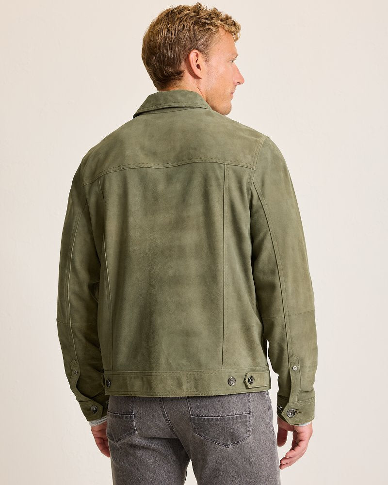 Tommy Bahama | Pine Lake Suede Trucker Jacket / Beetle Green