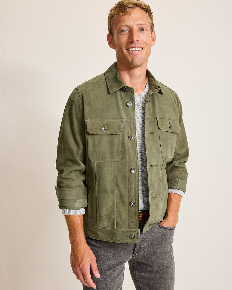 Tommy Bahama | Pine Lake Suede Trucker Jacket / Beetle Green