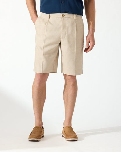 Tommy Bahama | Latigo Beach Linen-Blend Pleated 10-Inch Shorts / Stone Khaki