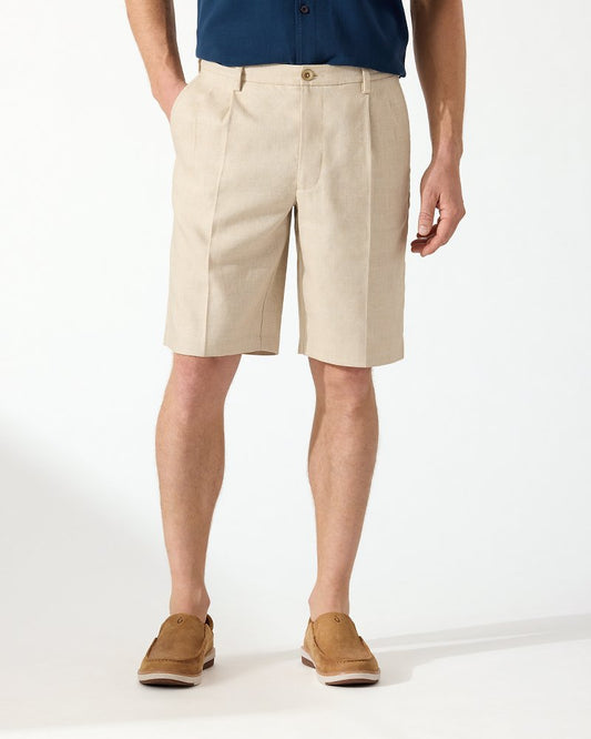 Tommy Bahama | Latigo Beach Linen-Blend Pleated 10-Inch Shorts / Stone Khaki
