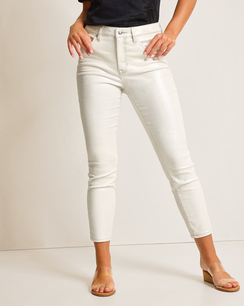 Tommy Bahama | Metallic High-Rise Ankle Jeans / White