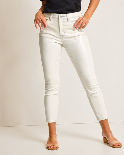 Tommy Bahama | Metallic High-Rise Ankle Jeans / White