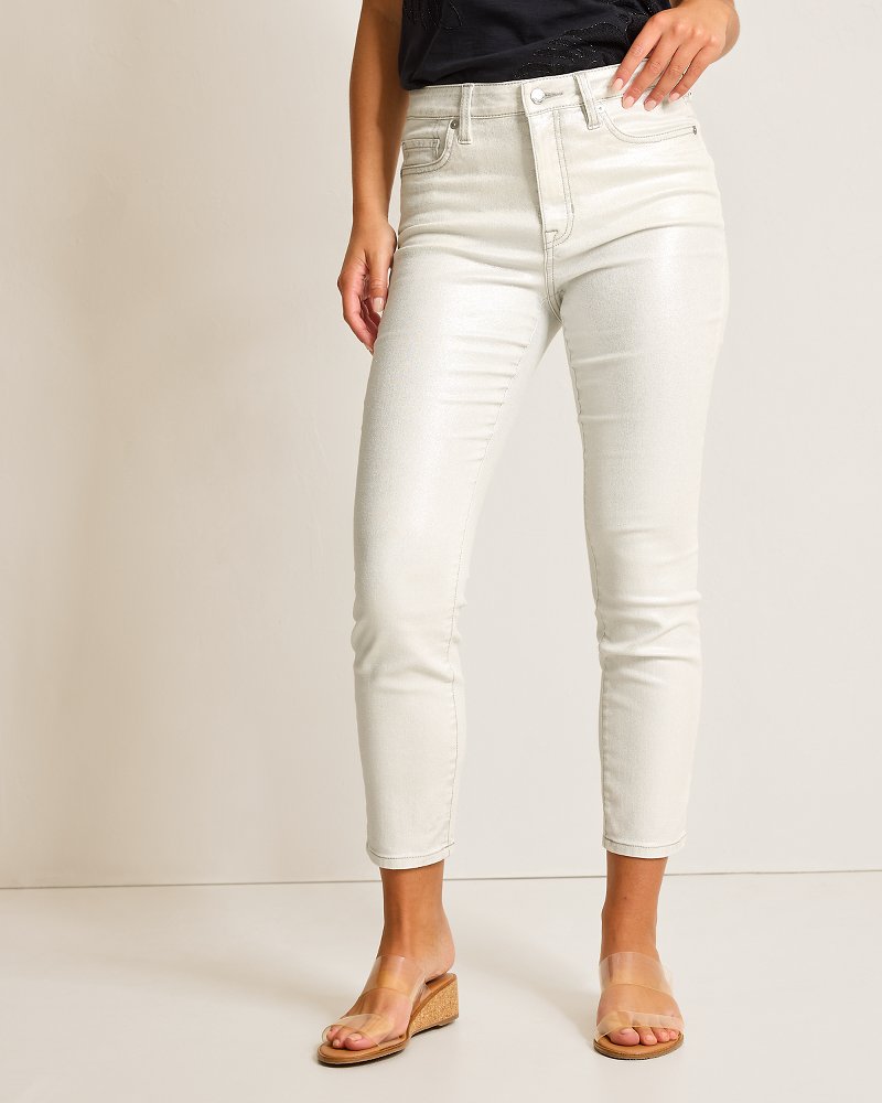 Tommy Bahama | Metallic High-Rise Ankle Jeans / White