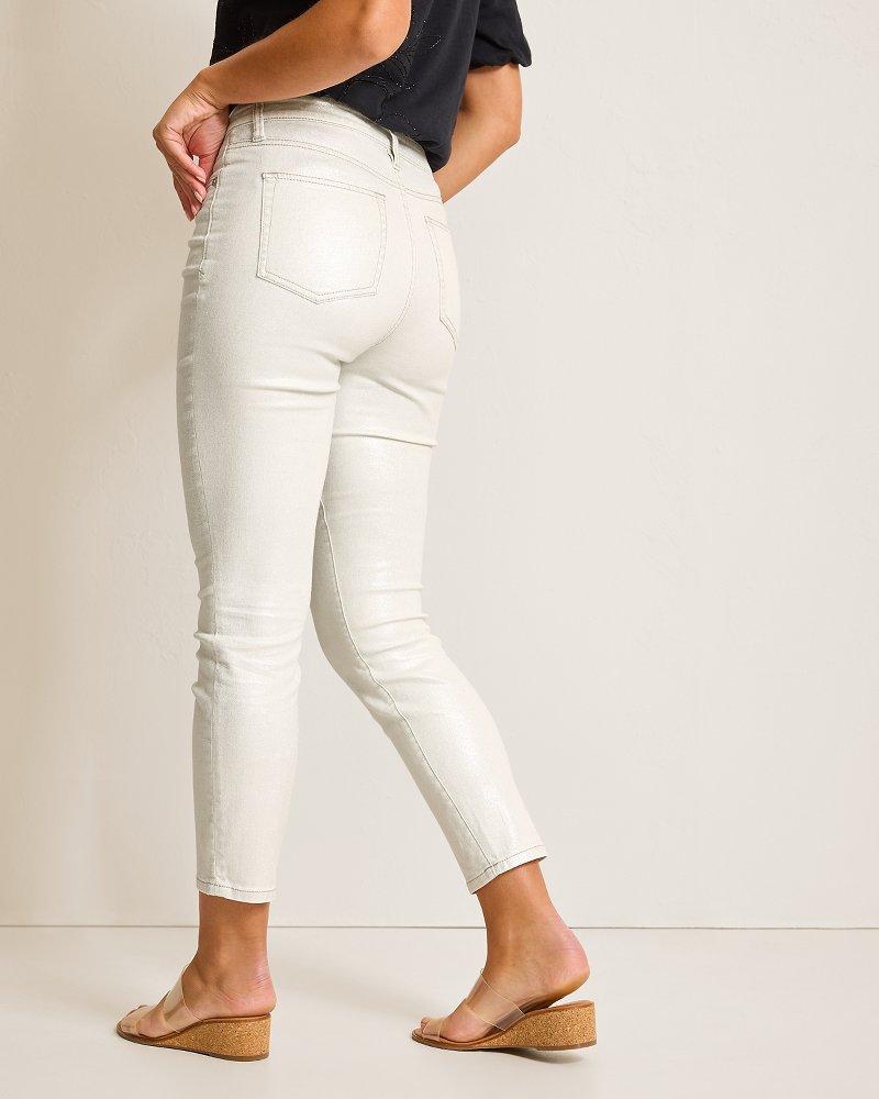 Tommy Bahama | Metallic High-Rise Ankle Jeans / White