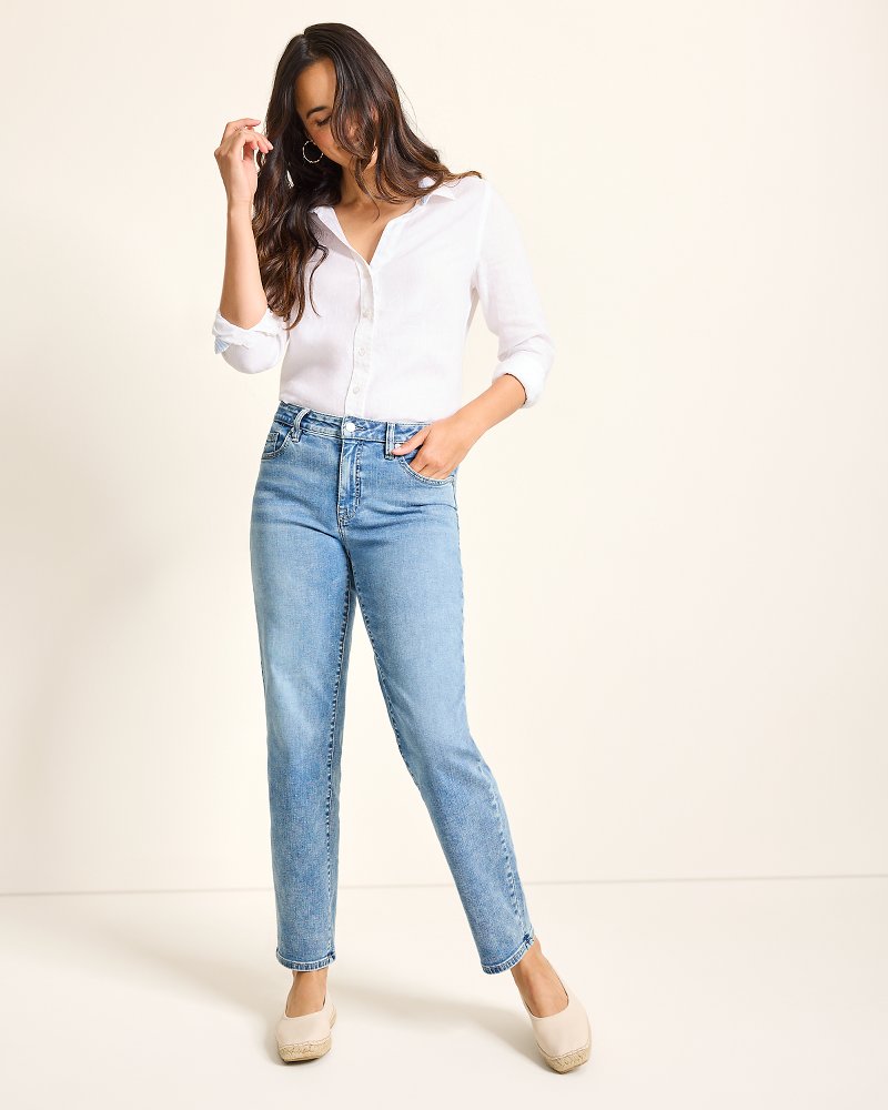 Tommy Bahama | High-Rise Straight-Leg Jeans / Med Azul Wash