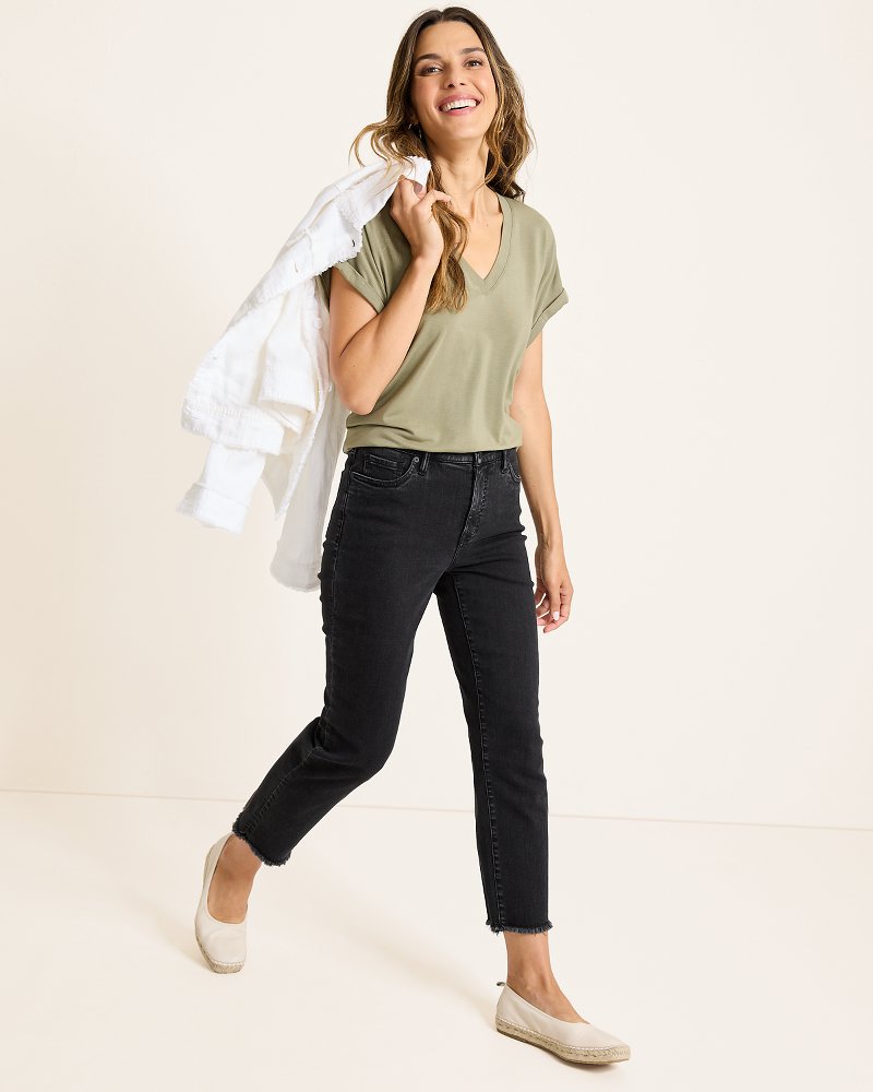 Tommy Bahama | High-Rise Cropped Straight-Leg Jeans / Coastal Black Wash