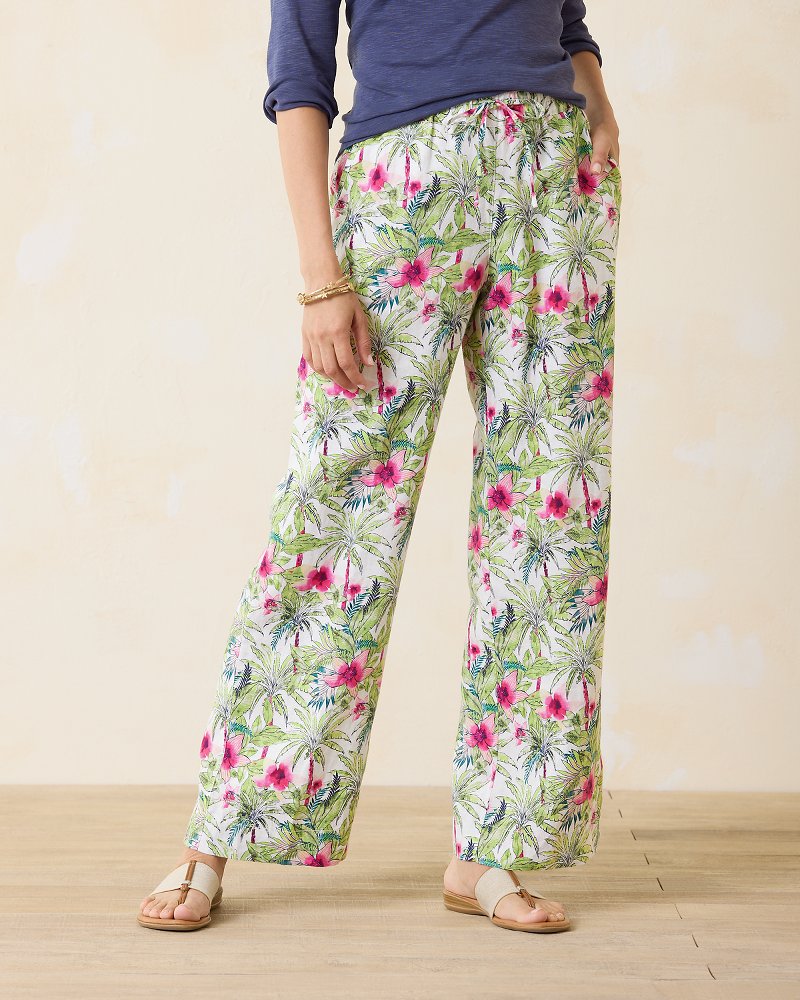 Tommy Bahama | Two Palms Coastal Palms High-Rise Linen Easy Pants / White