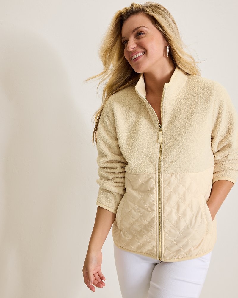 Tommy Bahama | Faux Sherpa Quilted Hybrid Jacket / New Ecru