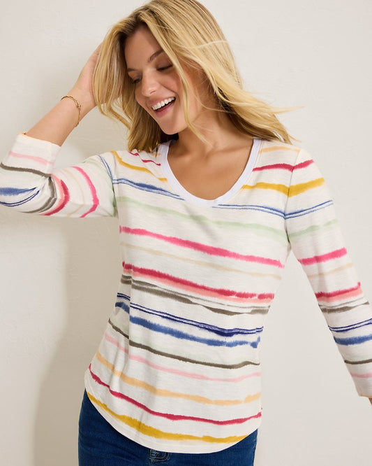 Tommy Bahama | Ashby Isles Sealight Stripe 3/4-Sleeve T-Shirt / Coconut