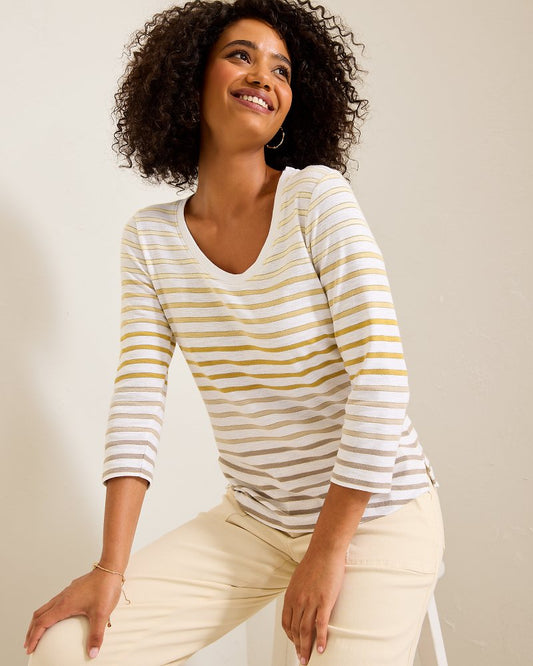 Tommy Bahama | Ashby Isles Horizon Stripe 3/4-Sleeve T-Shirt / Travertine