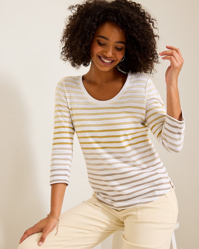Tommy Bahama | Ashby Isles Horizon Stripe 3/4-Sleeve T-Shirt / Travertine