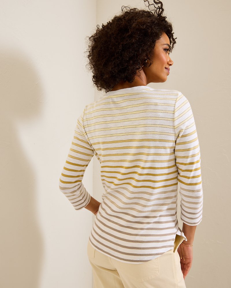 Tommy Bahama | Ashby Isles Horizon Stripe 3/4-Sleeve T-Shirt / Travertine