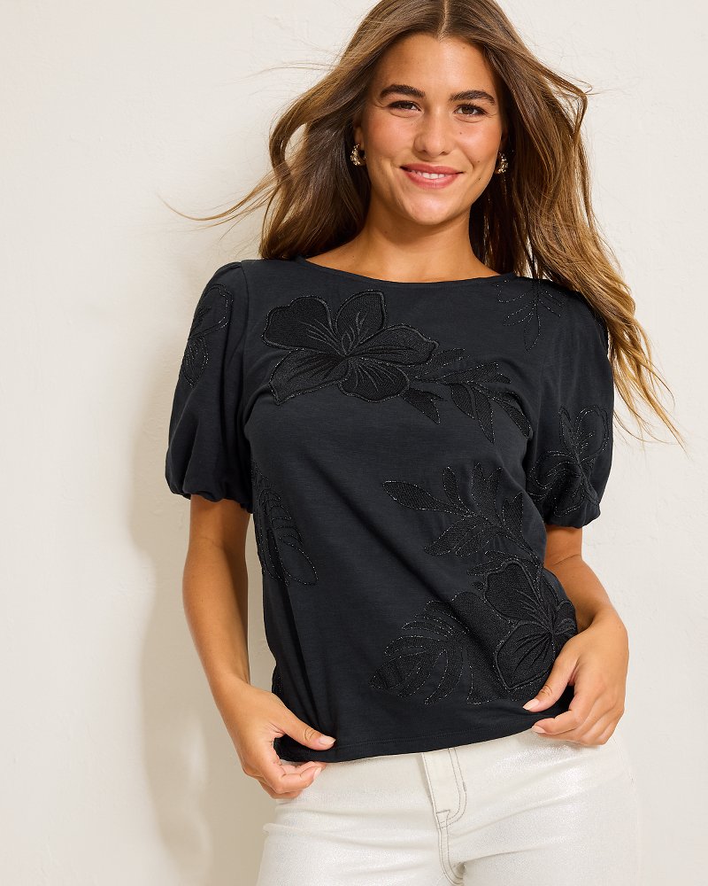 Tommy Bahama | Heritage Hibiscus Puff-Sleeve Lux T-Shirt / Black