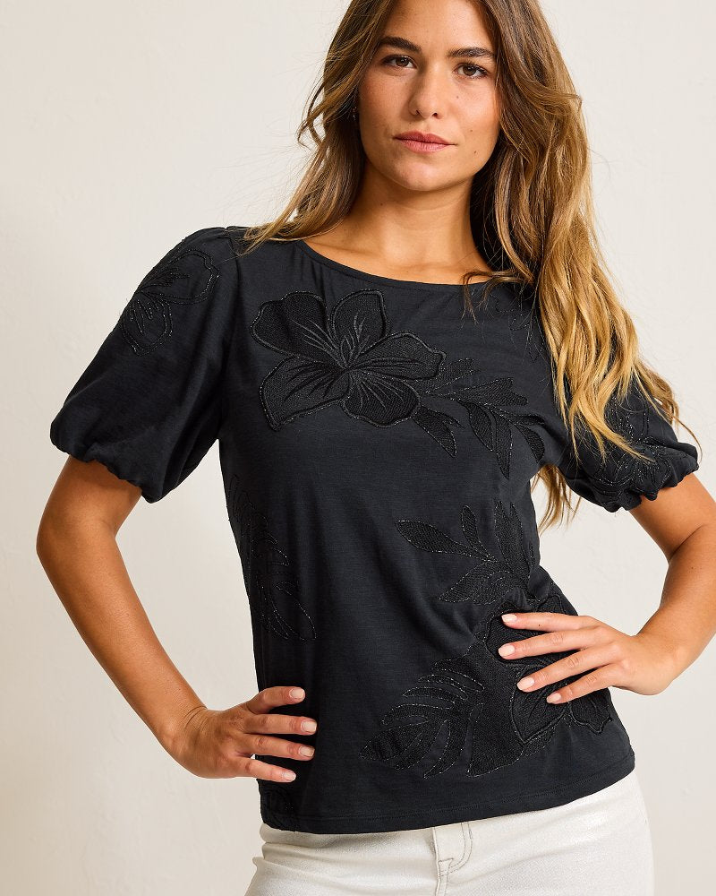 Tommy Bahama | Heritage Hibiscus Puff-Sleeve Lux T-Shirt / Black
