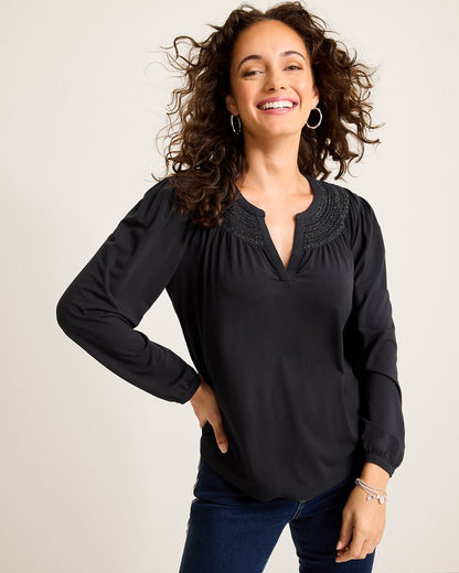 Tommy Bahama | Kauai Long-Sleeve Smocked Top / Black