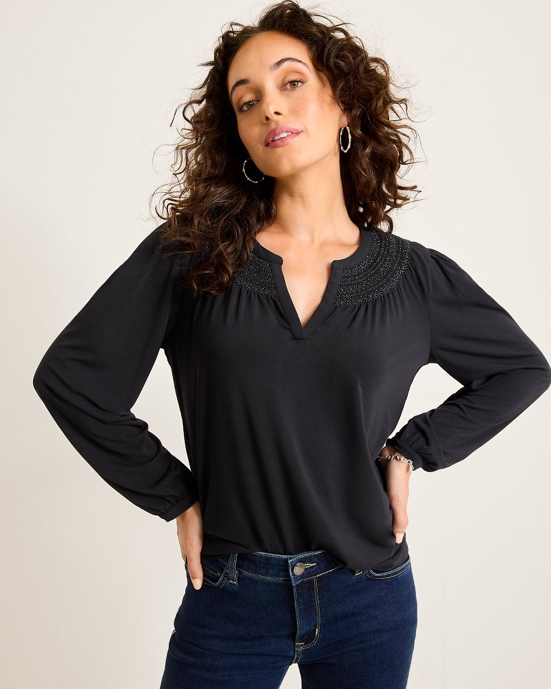 Tommy Bahama | Kauai Long-Sleeve Smocked Top / Black