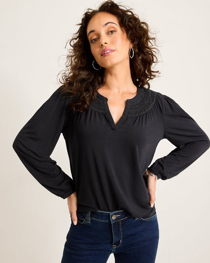Tommy Bahama | Kauai Long-Sleeve Smocked Top / Black