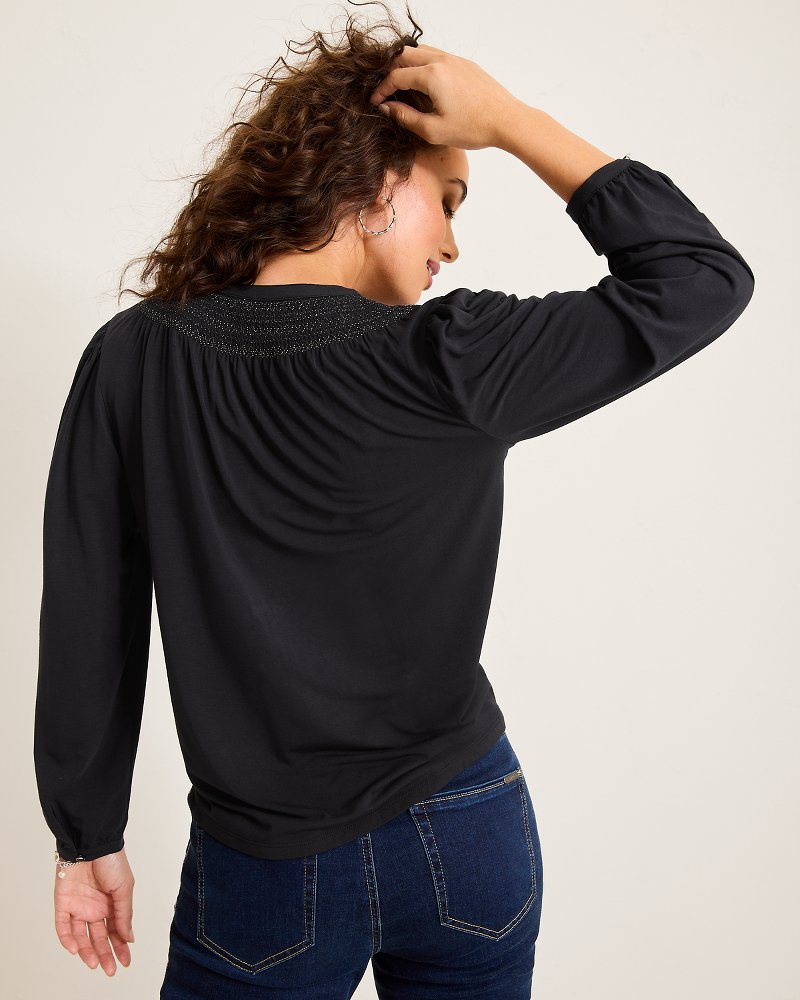 Tommy Bahama | Kauai Long-Sleeve Smocked Top / Black