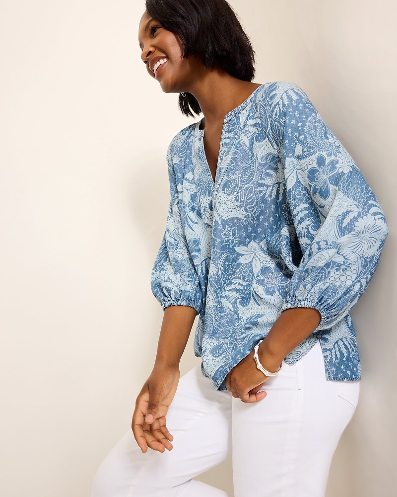 Tommy Bahama | Secret Inlet 3/4-Sleeve Top / Med Marina Wash