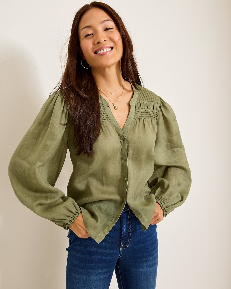 Tommy Bahama | Palm Breeze Pintuck Blouse / Tea Leaf