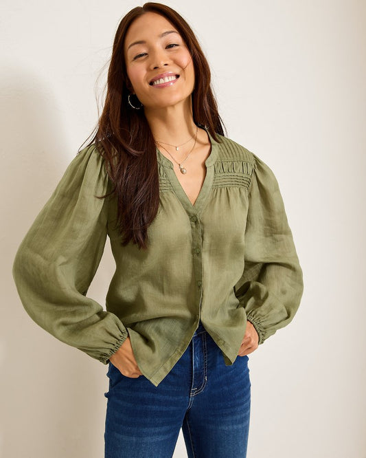 Tommy Bahama | Palm Breeze Pintuck Blouse / Tea Leaf