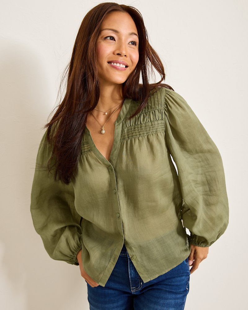 Tommy Bahama | Palm Breeze Pintuck Blouse / Tea Leaf