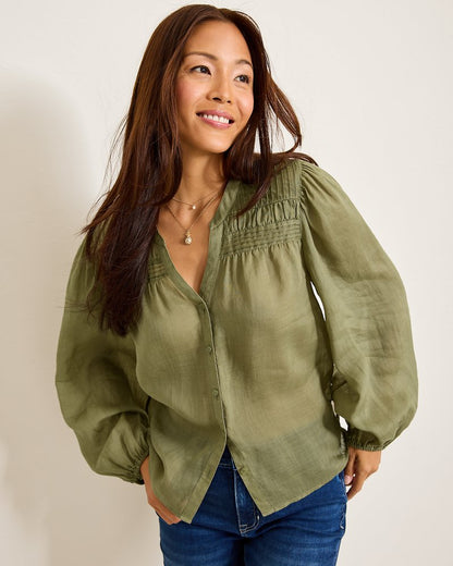 Tommy Bahama | Palm Breeze Pintuck Blouse / Tea Leaf