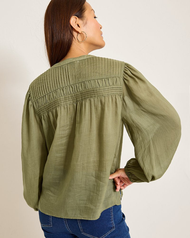 Tommy Bahama | Palm Breeze Pintuck Blouse / Tea Leaf