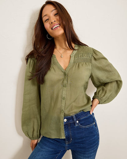 Tommy Bahama | Palm Breeze Pintuck Blouse / Tea Leaf