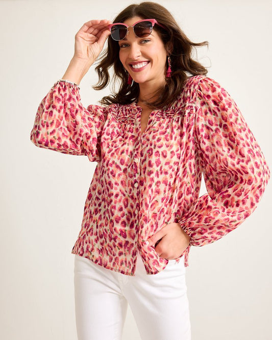 Tommy Bahama | Jeweled Jaguar Pintuck Blouse / Bleached Sand