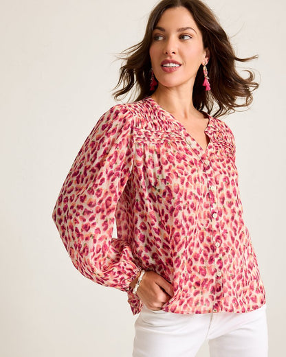 Tommy Bahama | Jeweled Jaguar Pintuck Blouse / Bleached Sand