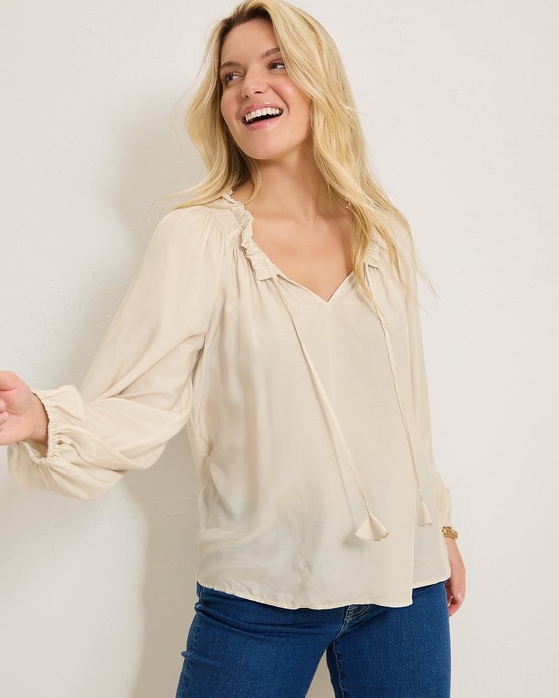 Tommy Bahama | Silky Seas Smocked Peasant Top / Cameo
