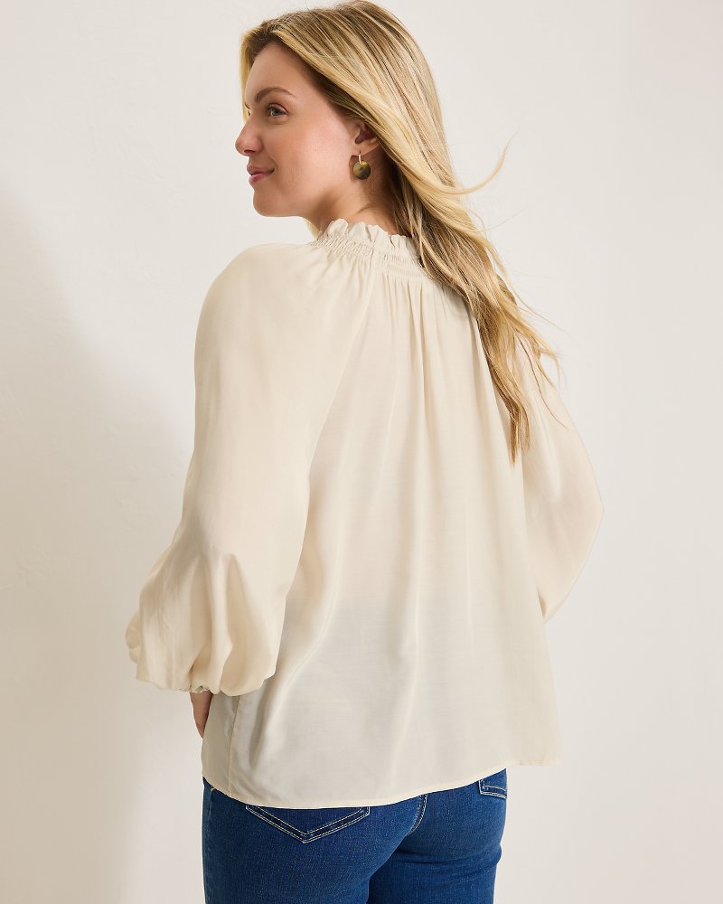 Tommy Bahama | Silky Seas Smocked Peasant Top / Cameo