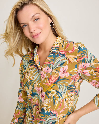 Tommy Bahama | Flora Amora Long-Sleeve Silk Shirt / Greek Olive