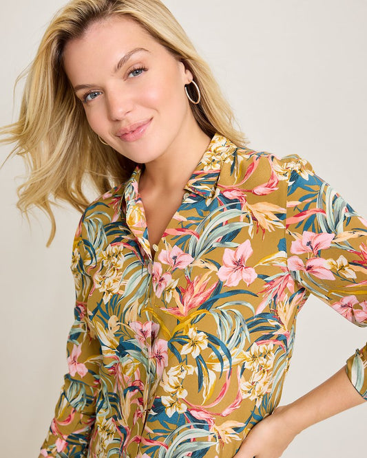 Tommy Bahama | Flora Amora Long-Sleeve Silk Shirt / Greek Olive