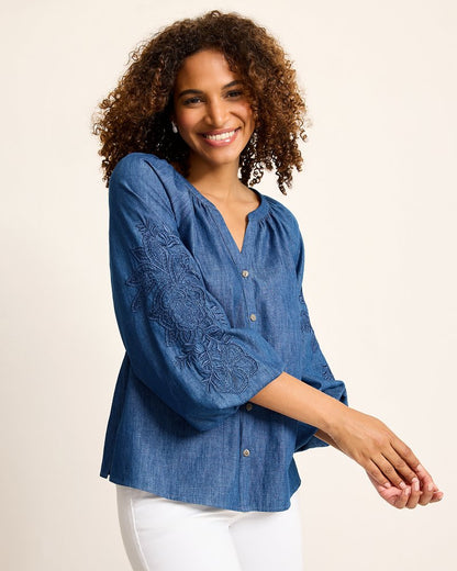 Tommy Bahama | Indigo Cove Embroidered Blouse / Dark Sky Wash