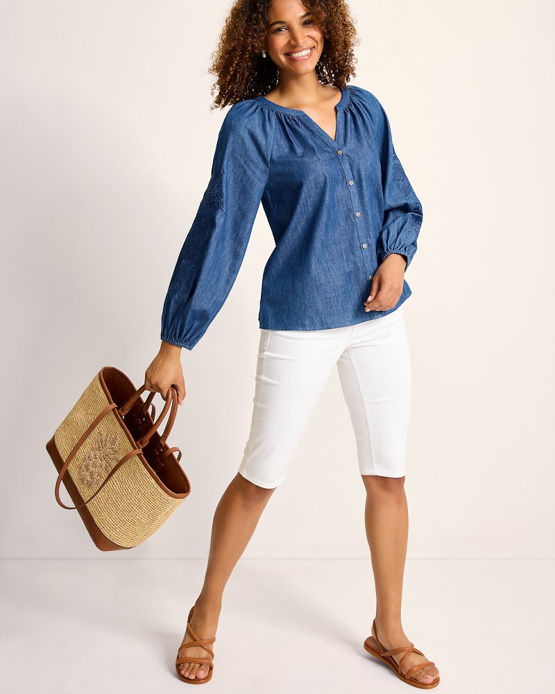 Tommy Bahama | Indigo Cove Embroidered Blouse / Dark Sky Wash