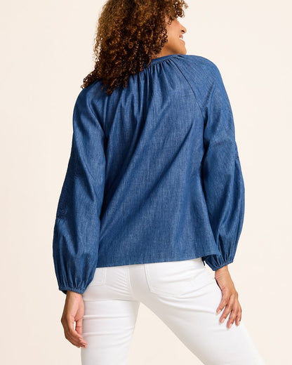 Tommy Bahama | Indigo Cove Embroidered Blouse / Dark Sky Wash