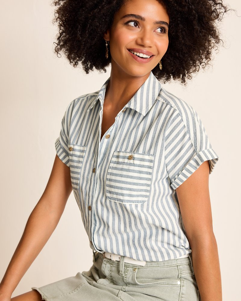 Tommy Bahama | Seaway Stripe Coastal Twill Shirt / Seacoast Wash