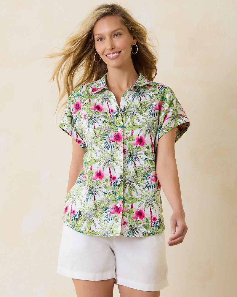 Tommy Bahama | Coastalina Coastal Palms Linen Camp Shirt / White