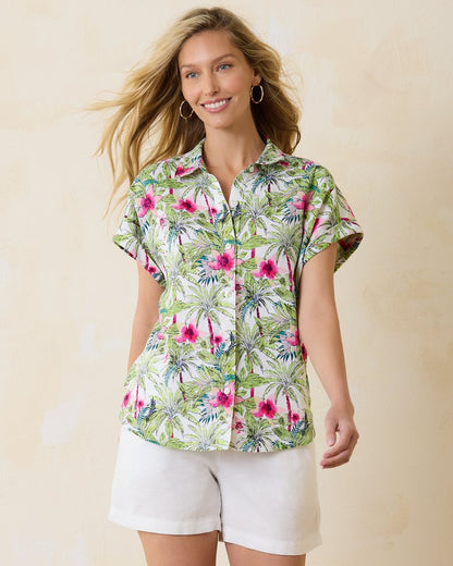 Tommy Bahama | Coastalina Coastal Palms Linen Camp Shirt / White