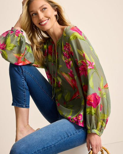 Tommy Bahama | Agua Amara Lavish Blooms Peasant Top / Tea Leaf